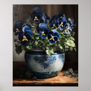 Blått Pansy Flowers Art Skriv ut Poster