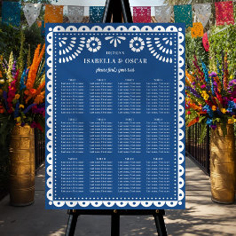 Blått Papel Picado Bröllopsmottagning Placeringsko Poster