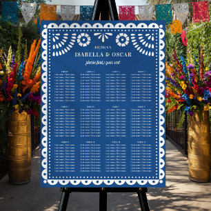 Blått Papel Picado Bröllopsmottagning Placeringsko Poster
