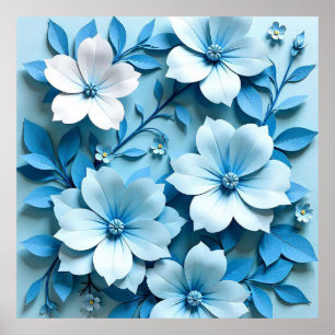 Blått papper Blommig Origami Konst Modern Elegant Poster