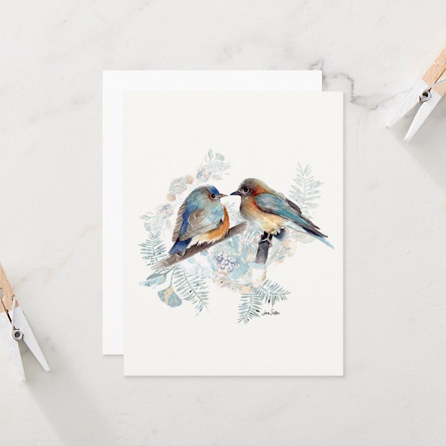 Blått par vattenfärgskort (Bluebird Couple Watercolor Blank Note Cards from Jenn Steffen Art)