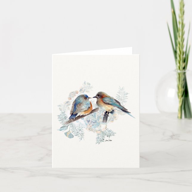 Blått par - vattenfärgskort anteckningskort (Bluebird Couple Watercolor Blank Note Cards from Jenn Steffen Art)