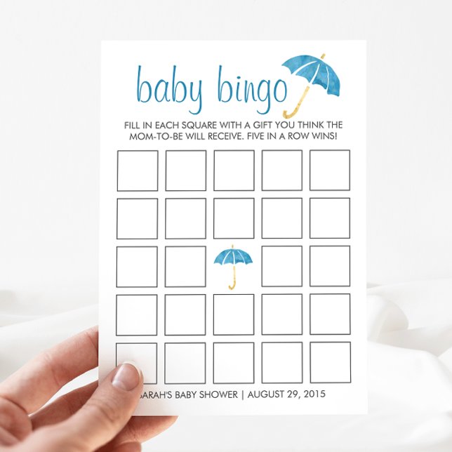 Blått paraplykort för babyskor Bingo Game Card (Skapare uppladdad)