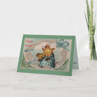 Blått Påskägg och Chickar - hälsningskort Helgkort