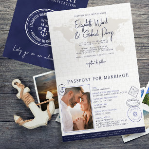 Blått pass Nautical Destinations Wedding Inbjudan