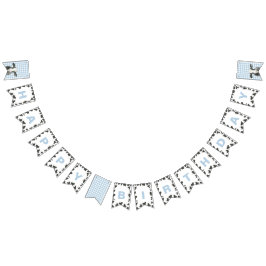 Blått PCow-utskrift på heligan Kow första födelsed Vimplar