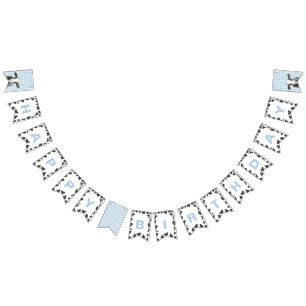 Blått PCow-utskrift på heligan Kow första födelsed Vimplar