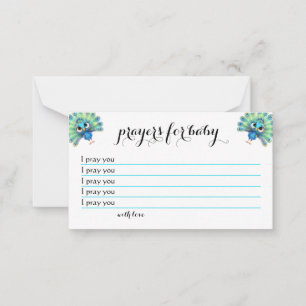Blått peacock Baby Shower Prayers Card Anteckningskort