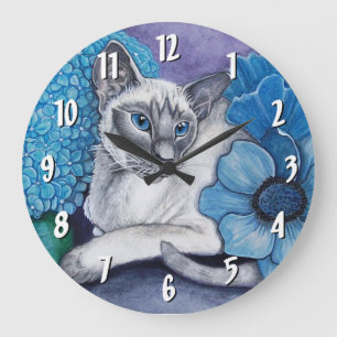Blått pekar den Siamese katten Stor Klocka