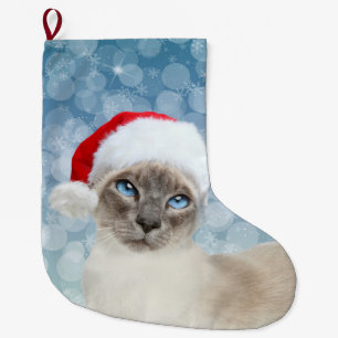 Blått pekar Siamese kattjul Stor Julstrumpa