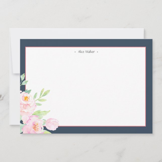 Blått peonies Stationery Note-kort Anteckningskort (Framsida)