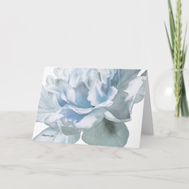 Blått peony Fine Art Watercolor Greeting Card Kort (Framsida)