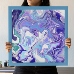 Blått periwinkle Marble Fluid Art Poster