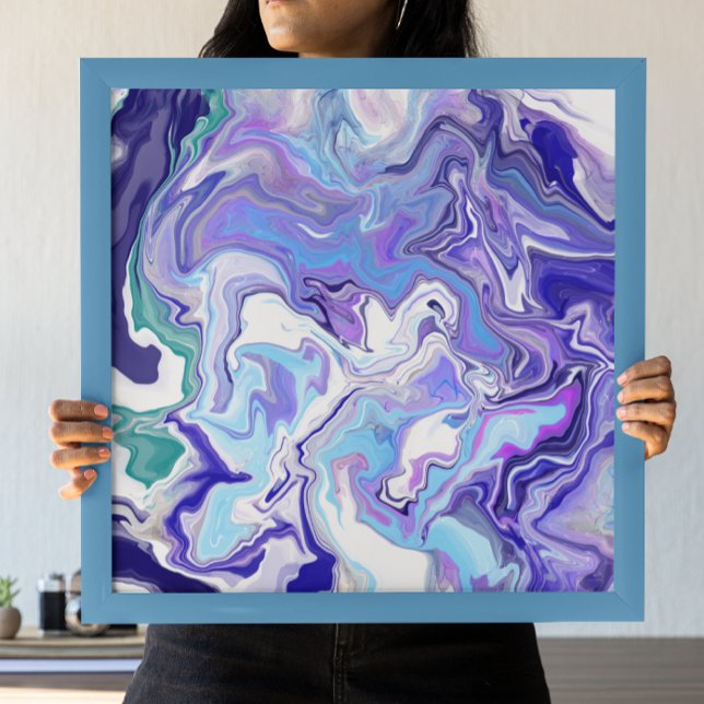 Blått periwinkle Marble Fluid Art Poster (Skapare uppladdad)