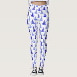 Blått periwinkle Mönster Design julgran Leggings