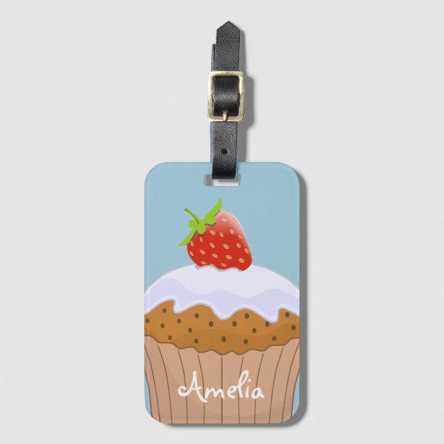 Blått Personlig för cute jordgubbe Bagagebricka (Framsida vertikal)