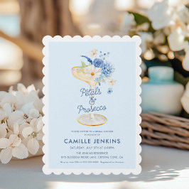Blått Petals- och Prosecco-inbjudningar för Möhipp Inbjudningar