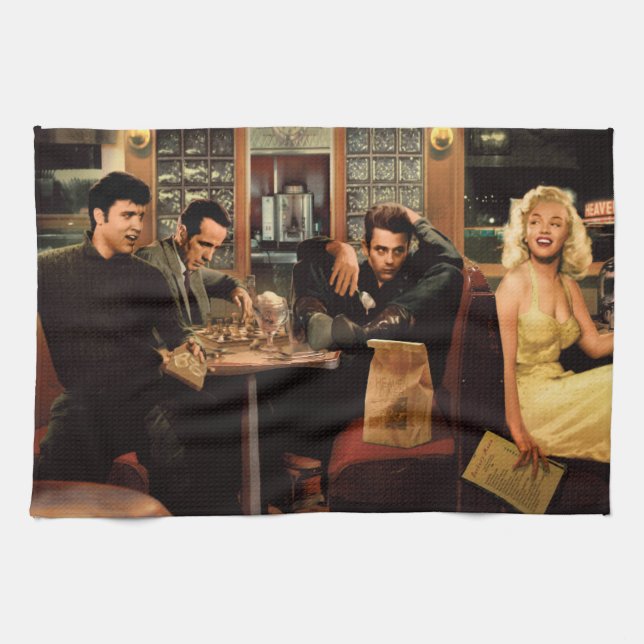 Blått pläterar 2 kökshandduk (Horisontell)