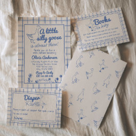 Blått Pojke Hand plockade Fånig Goose Baby Shower Inbjudningar