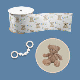 Blått Pojke Nalle Vattenfärg Baby