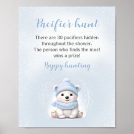 Blått Polar Bear Baby Shower Nappar Hunt Game Poster
