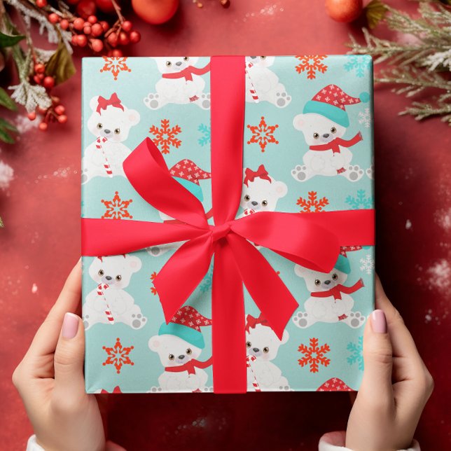 Blått Polar Bear Helgdag Vinterjul Presentpapper (Skapare uppladdad)
