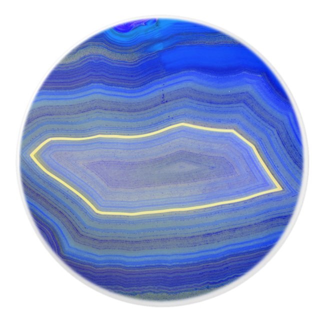 Blått polerat agate-segment knopp (Framsidan)