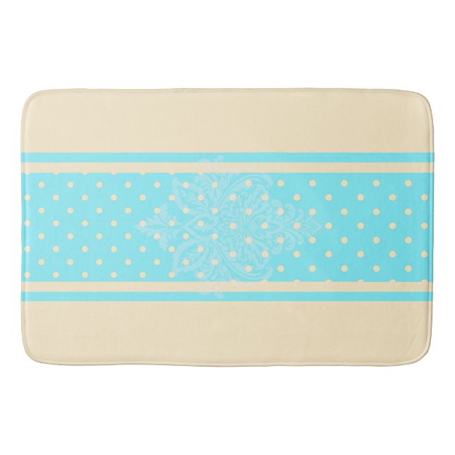 Blått polka dots och gult badmat badrumsmatta (Framsidan)