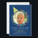 Blått Polka dots Roligt Kids Fotofödelsedagsinbjud Inbjudningar<br><div class="desc">För barn för inbjudan till perfekt för färgstark fotomall. Det har en mörk polka dots mönster med färg och party som bakgrund. Den har en cirkulär fotomall som du kan använda för att lägga till barnfoto. Om du har problem med att anpassa den här inbjudan klickar du på kontaktknappen ovan....</div>