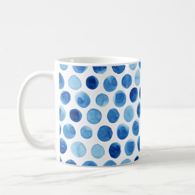 Blått polka dots, vattenfärgen, sömlös mönster. kaffemugg (Vänster)