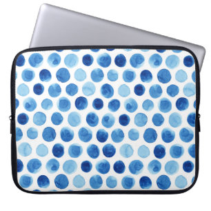 Blått polka dots, vattenfärgen, sömlös mönster. laptop fodral