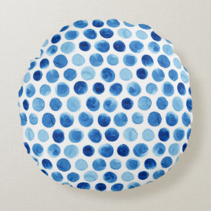 Blått polka dots, vattenfärgen, sömlös mönster. rund kudde