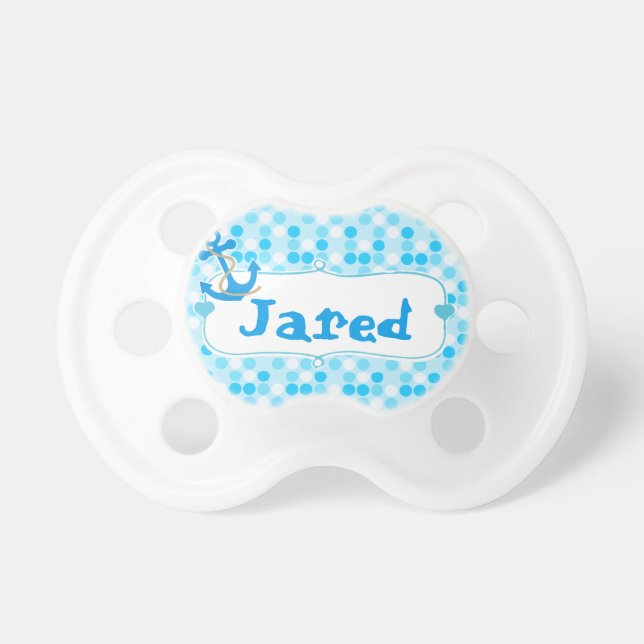 Blått Polka-Pricker, ankrar namn bricka Binky Napp (Framsidan)