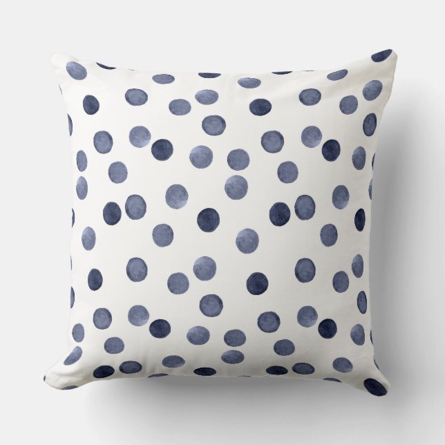 Blått polka punkt för vattenfärg kudde (Framsida)