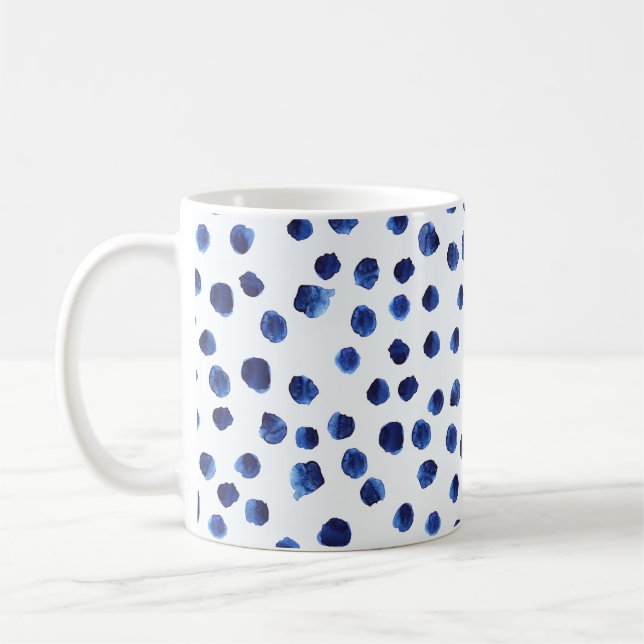 Blått polka: Vattenfärgsstreck sömlös. Kaffemugg (Vänster)