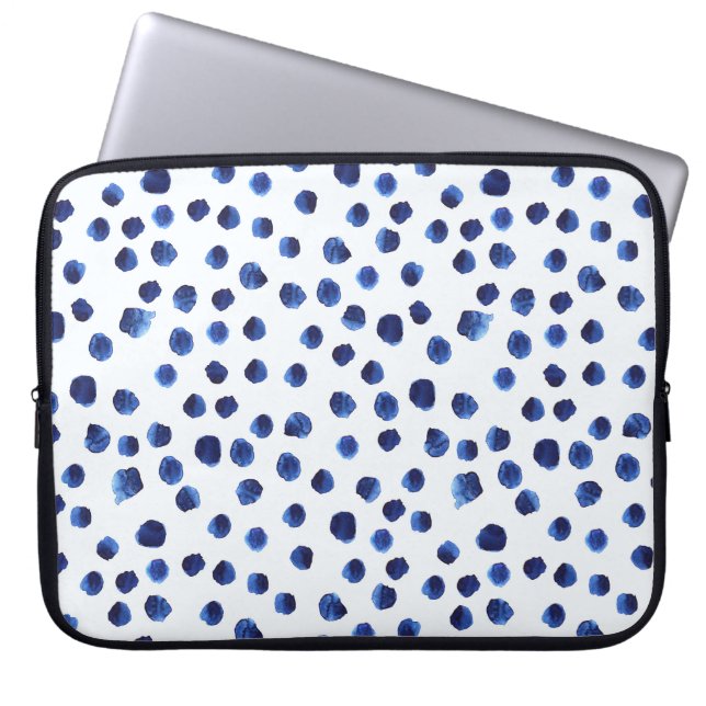 Blått polka: Vattenfärgsstreck sömlös. Laptop Fodral (Framsidan)