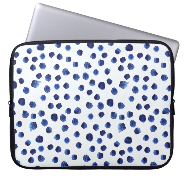 Blått polka: Vattenfärgsstreck sömlös. Laptop Fodral (Framsidan)