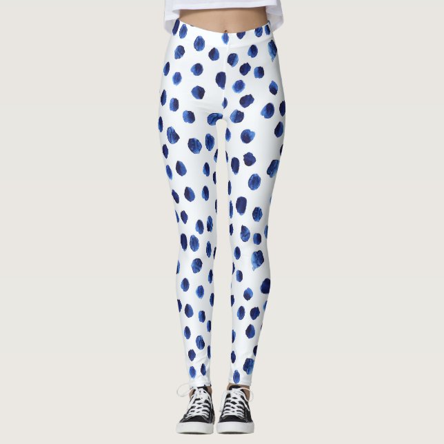 Blått polka: Vattenfärgsstreck sömlös. Leggings (Framsida)