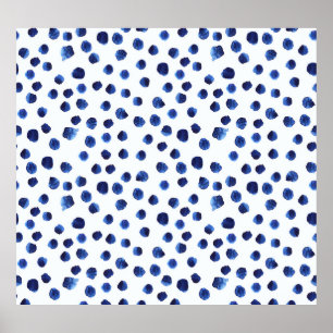 Blått polka: Vattenfärgsstreck sömlös. Poster
