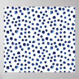 Blått polka: Vattenfärgsstreck sömlös. Poster