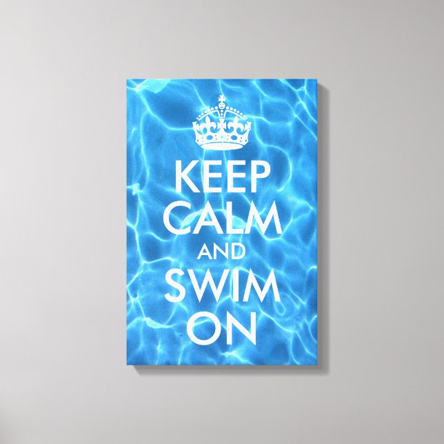 Blått poolvatten Keep Calm and Swim On Canvastryck (Framsida)