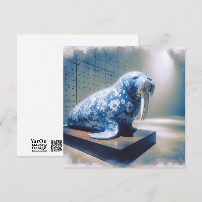 Blått porcelain Walrus-gratulationskort Anteckningskort (Fram/baksida)