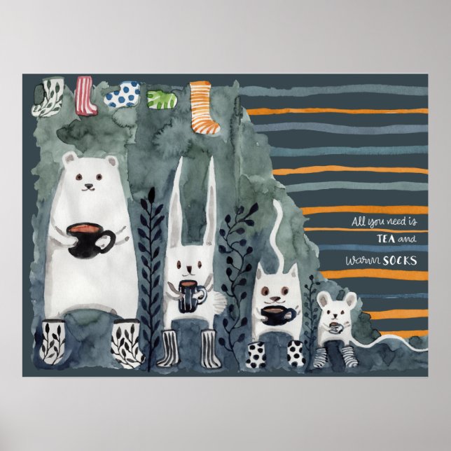 Blått Poster av tea- och warm Socks (Framsidan)