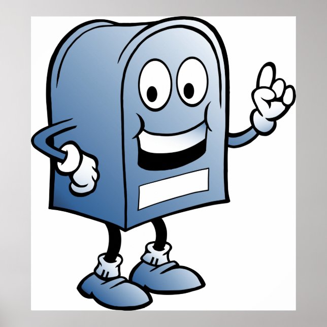 Blått posttecken för Lycklig i postlådan Mascot Poster (Framsidan)