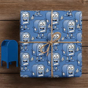 Blått posttecken för Lycklig i postlådan Mascot Presentpapper