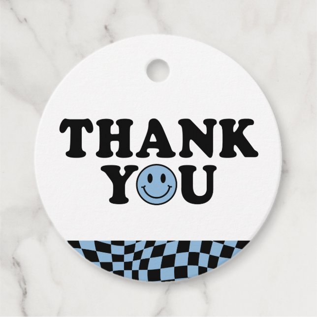 Blått Preppy Smile Birthday-Tack Gåvor Etiketter (Framsida)