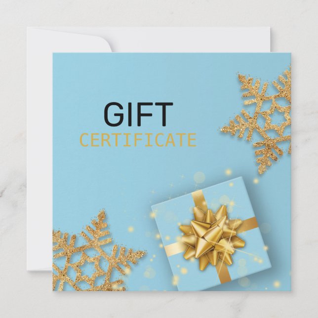 Blått presentkort för guld i Glitter Snöflingor (Framsida)