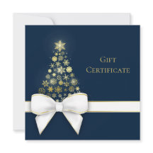 Blått presentkort för julgran Bow Guld Snöflingor