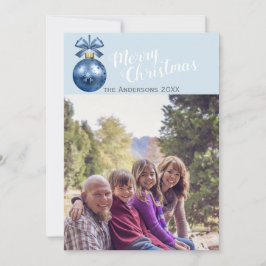 Blått prydnadsämne på jullokertecken i anpassnings julkort