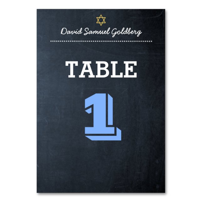 Blått Pub Mitzvah Bord-kort Bordsnummer (Framsidan)